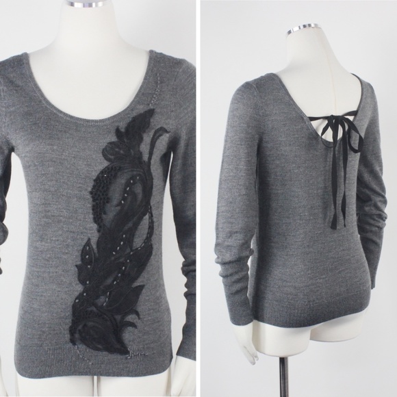 Anthropologie Torie Lace Beads Grey Wool Sweater S - Picture 2 of 8